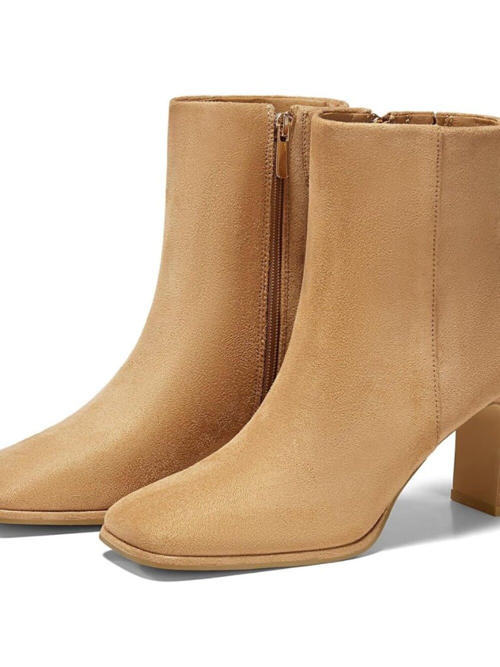 Women's Square Toe Ankle Boots Chunky Block Heel Side Zipper Booties Faux Suede